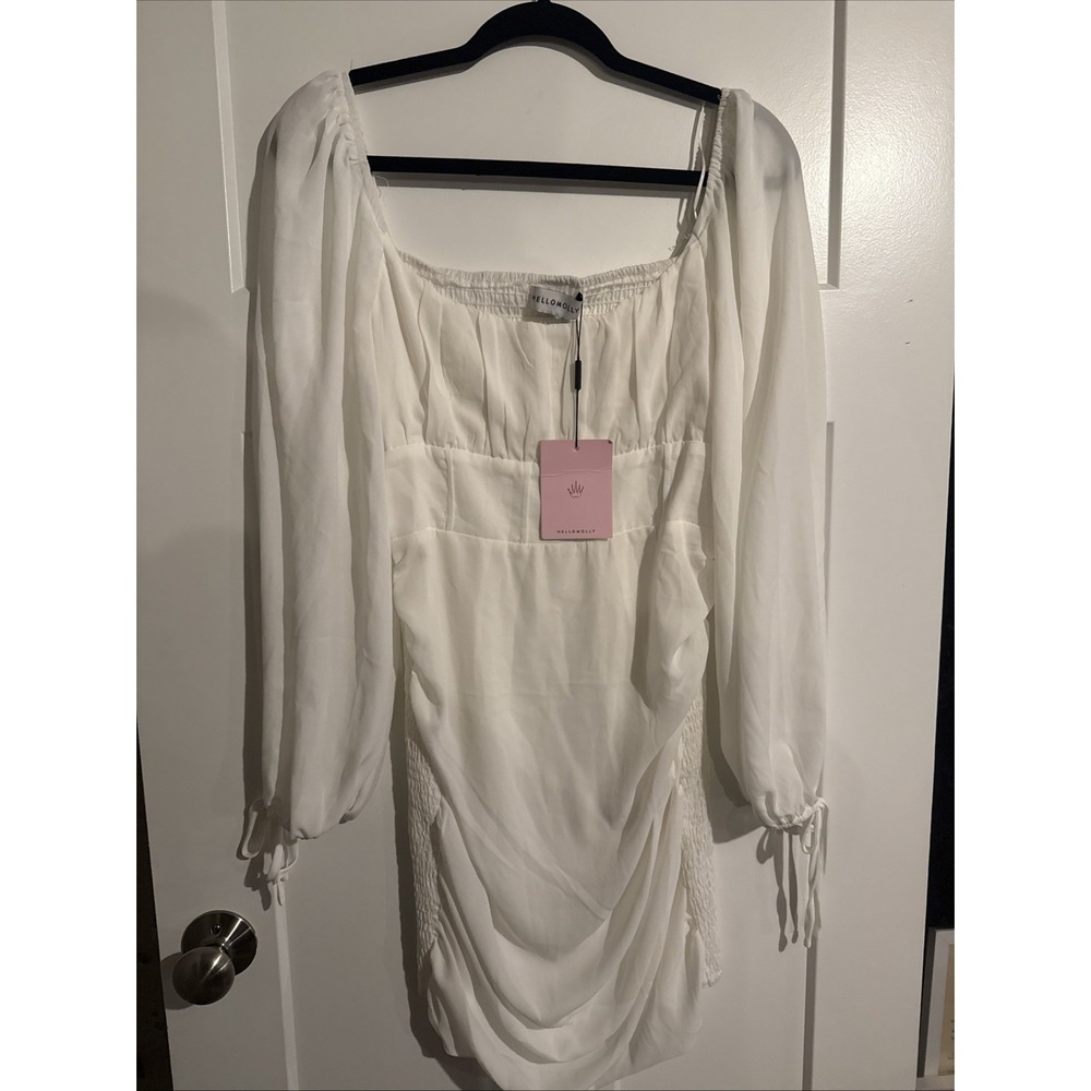 NWT Hello Molly Women's Balloon Sleeve White Dress Size Medium